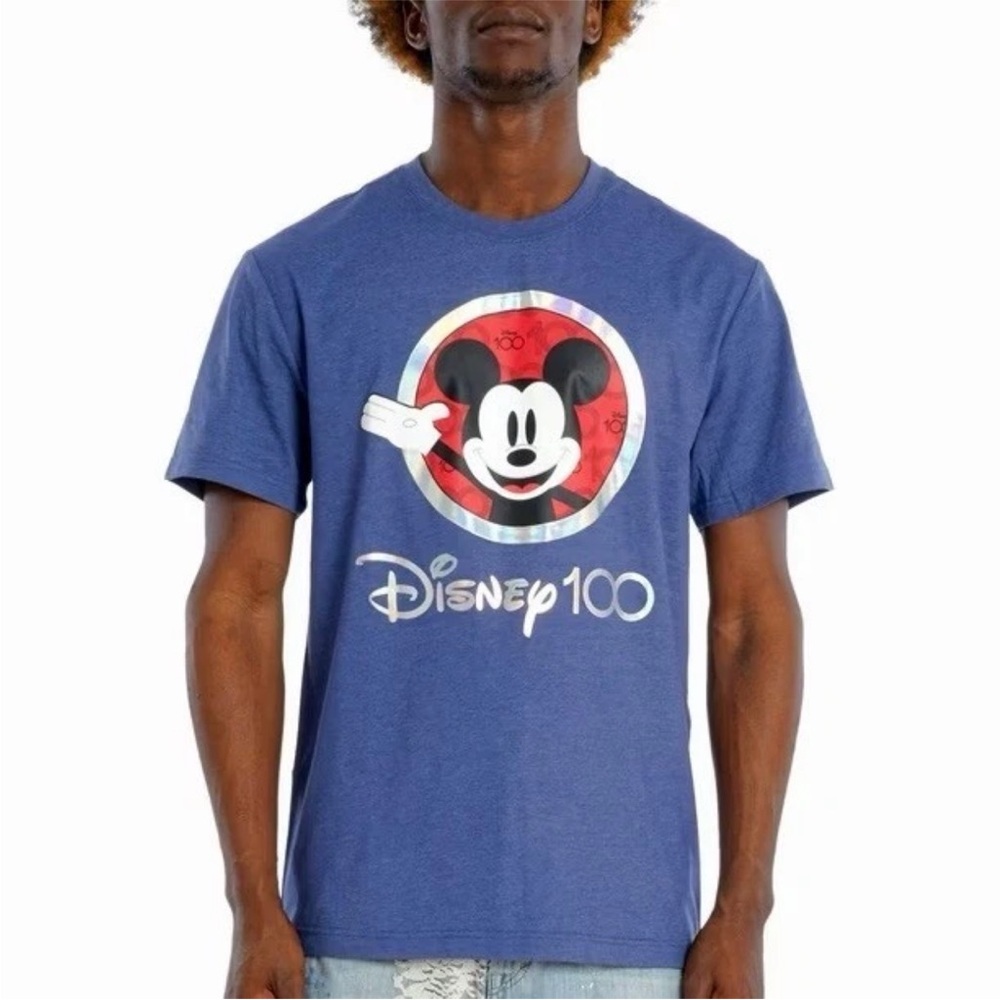 Disney 100 Year Anniversary Mickey Mouse Shirt Size Small Mens Blue Short Sleeve